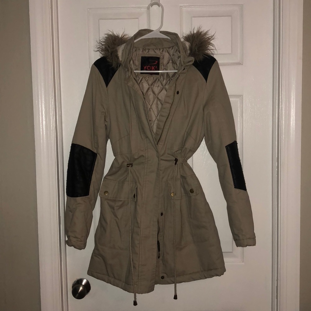 Beige Jacket with leather detail